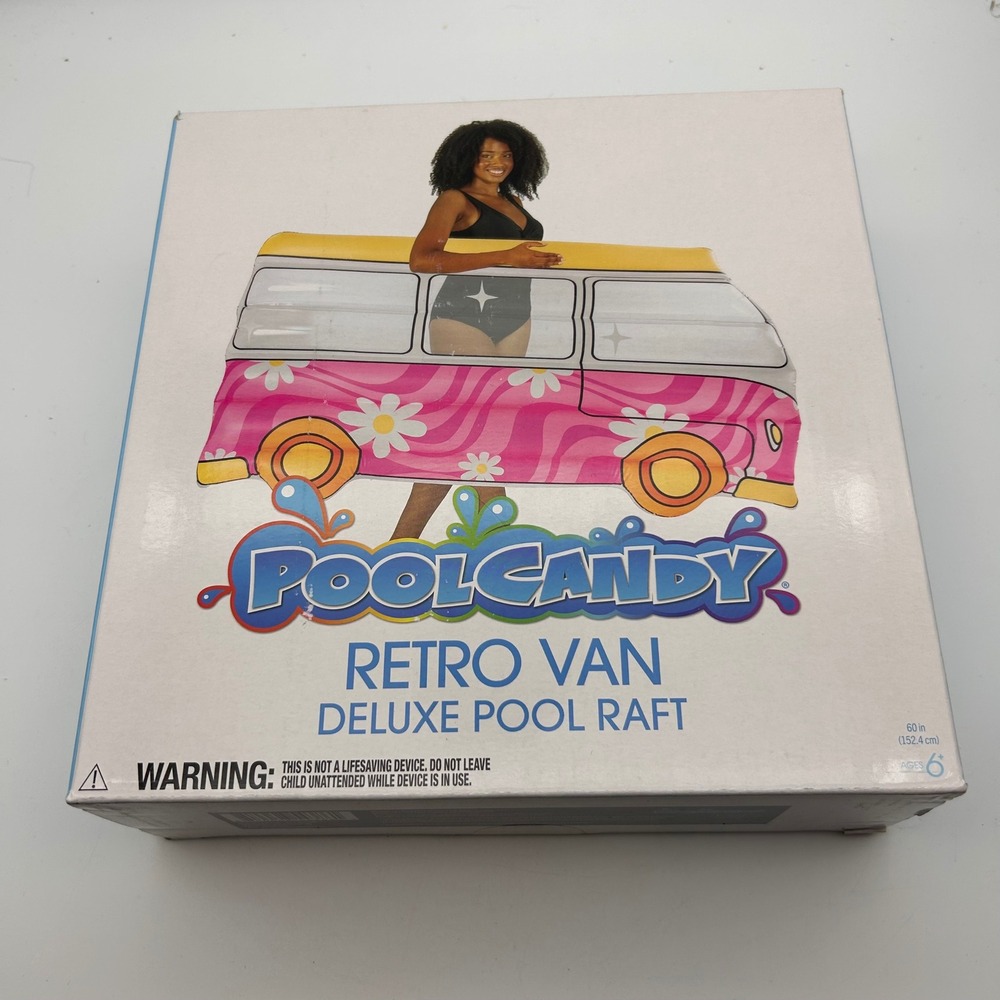 PoolCandy Retro Van Deluxe Pool Raft Pink Floral 60 Inch Inflatable PC4760VAN